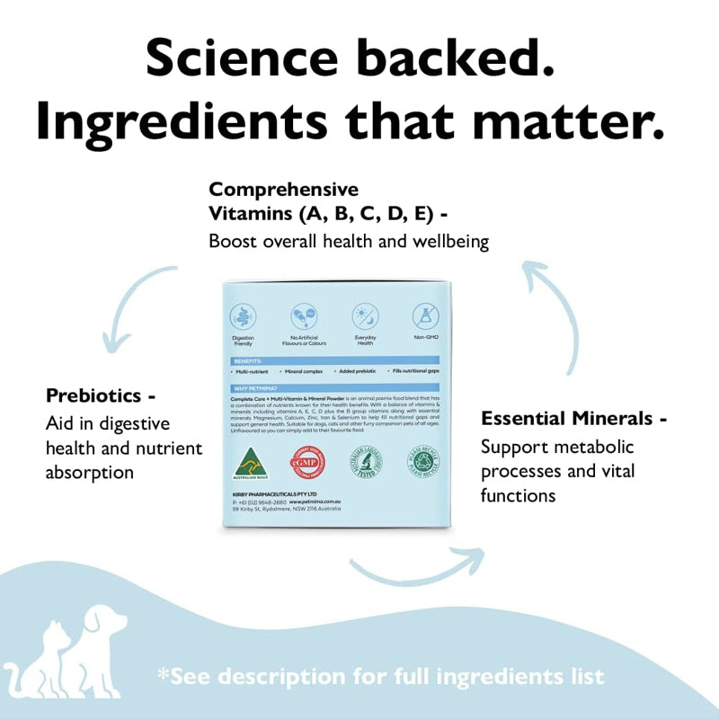 Petmima Complete Care + Multi-Vitamin & Mineral Fill Nutritional Gaps, Maintain Immune System, Australian Made