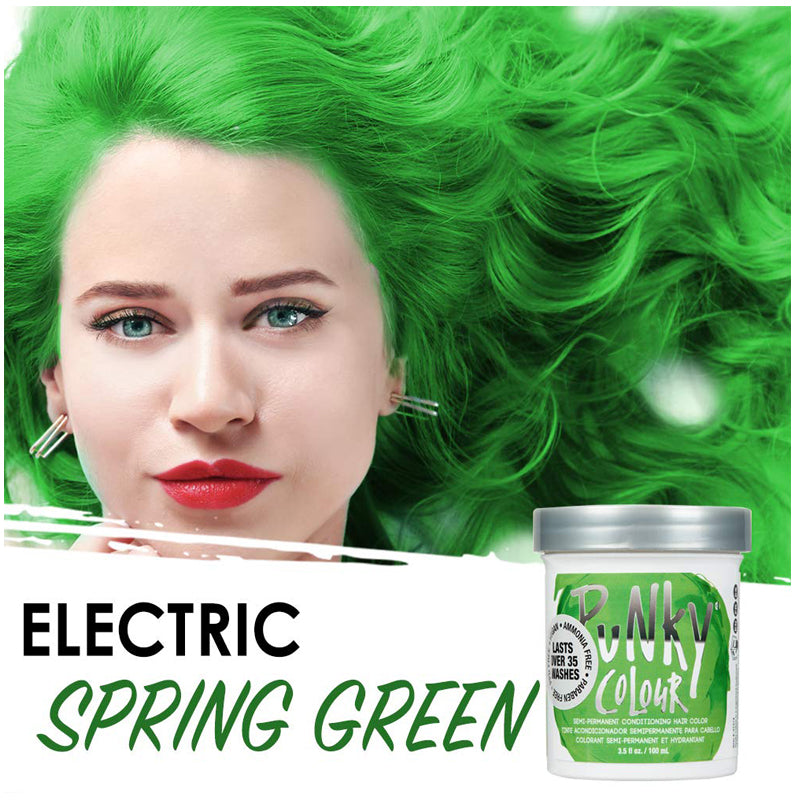 PUNKY COLOUR - Semi-Permanent Conditioning Hair Color Spring Green 3.5 fl oz Made in USA