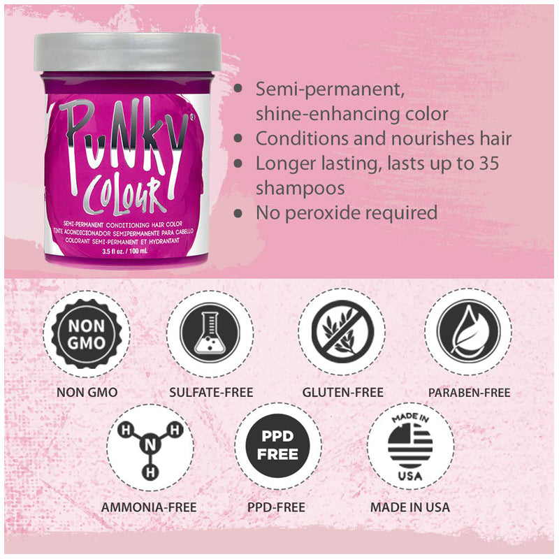 PUNKY COLOUR - Semi-Permanent Conditioning Hair Color Flamingo Pink 3.5 fl oz Made in USA