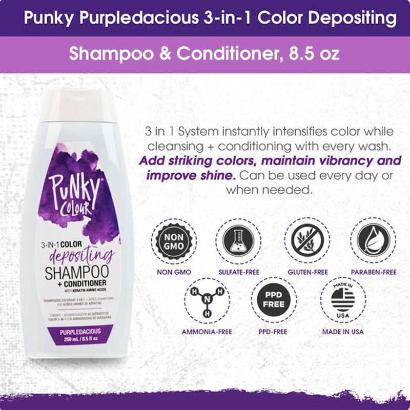 PUNKY COLOUR - 3-in-1 Color Depositing Shampoo + Conditioner - Purpledacious 250ml [parallel import]