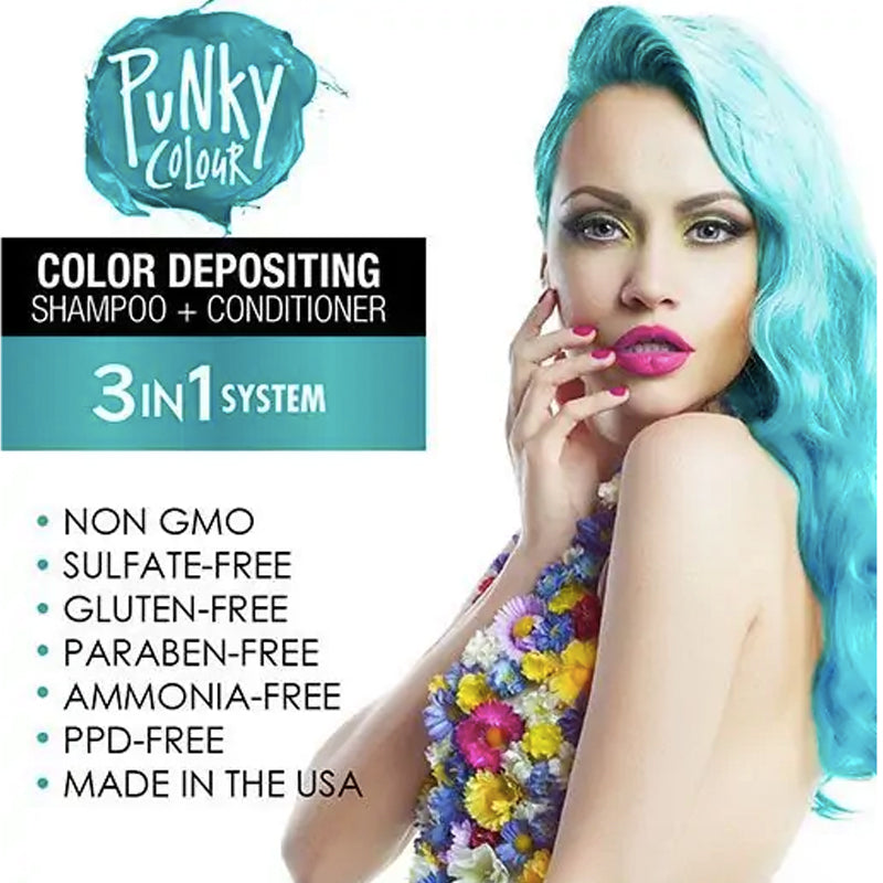 PUNKY COLOUR - 3-in-1 Color Depositing Shampoo + Conditioner - Tealistic 250ml [parallel import]